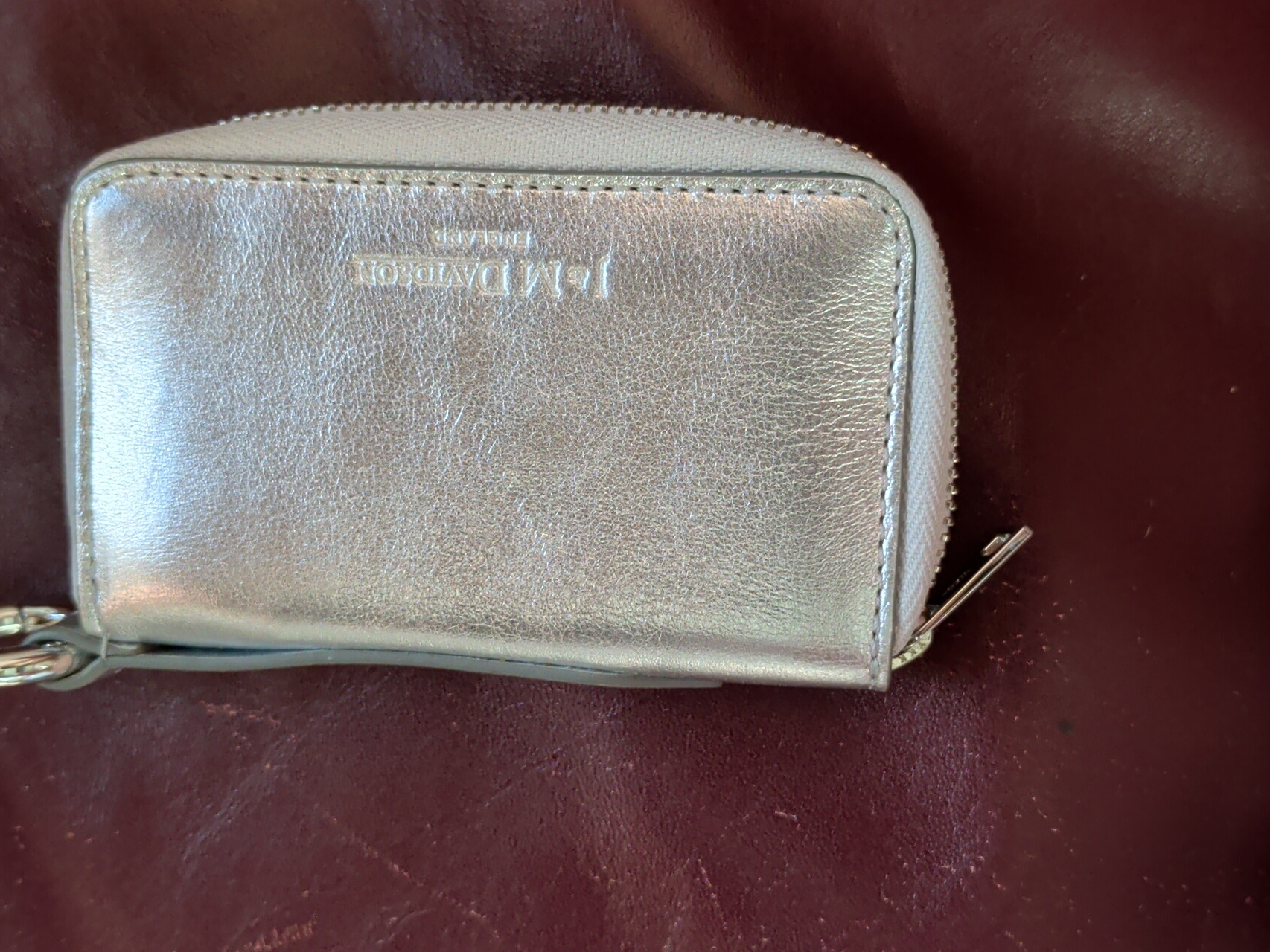 JM Davidson Metallic Silver Zip Card Holder Key Ring Pouch